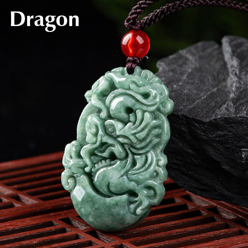 Buddha Stones Natural Jade 12 Chinese Zodiac Prosperity Necklace Pendant Fortune Jewel