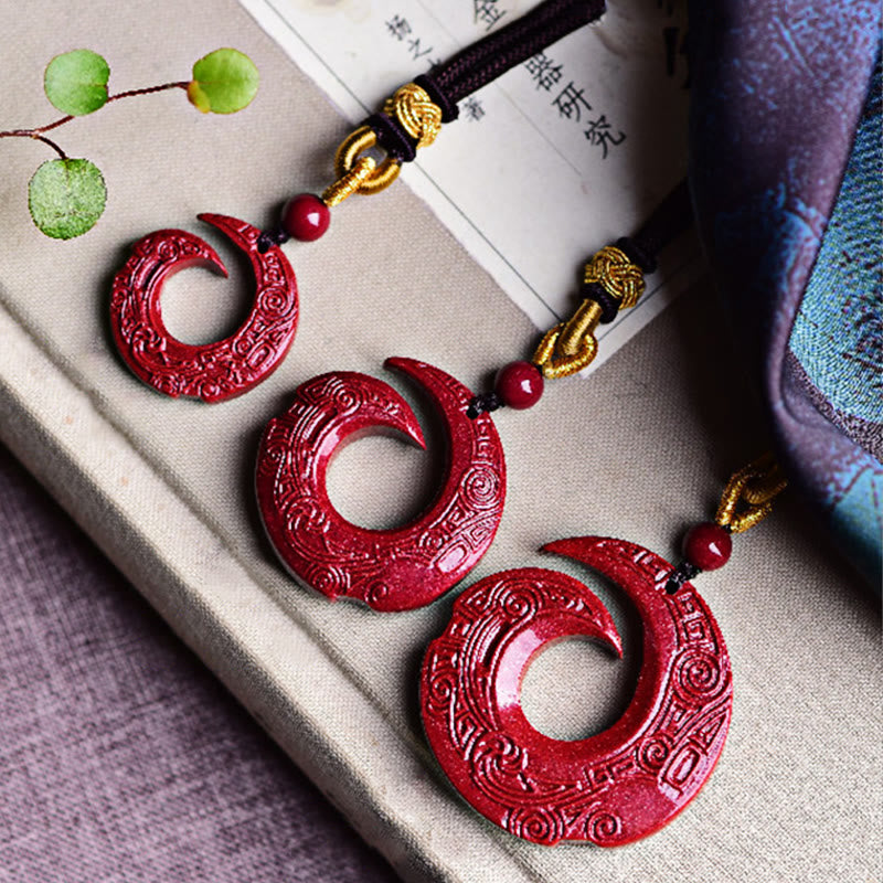 Fortune Jewel One's Luck Improves Design Patern Natural Cinnabar Blessing Necklace Pendant