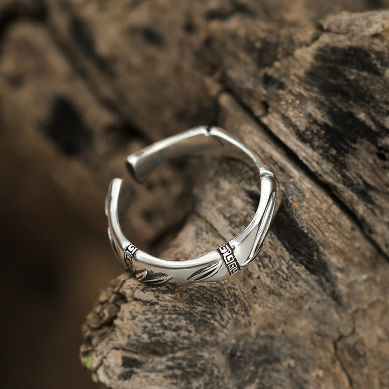 Fortune Jewel Simple Bamboo Design Copper Luck Wealth Adjustable Ring