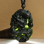 Fortune Jewel Hetian Cyan Jade Dragon Success Harmony Necklace Beaded String Pendant Fortune Jewel