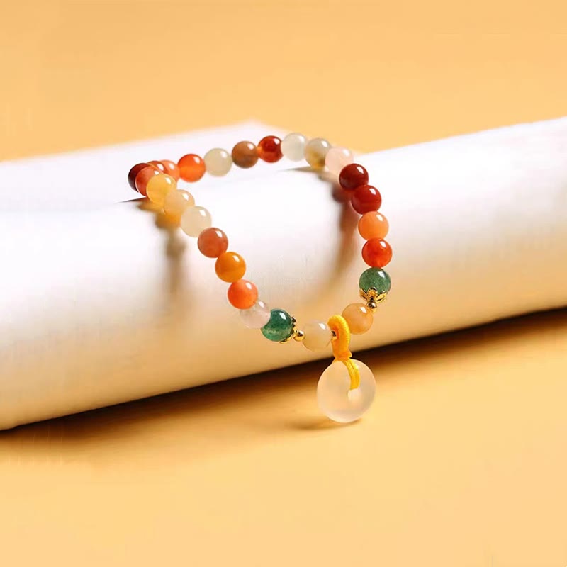 Fortune Jewel 14K Gold Plated Colorful Golden Silk Jade Peace Buckle Wealth Bracelet