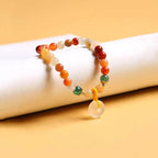 Fortune Jewel 14K Gold Plated Colorful Golden Silk Jade Peace Buckle Wealth Bracelet