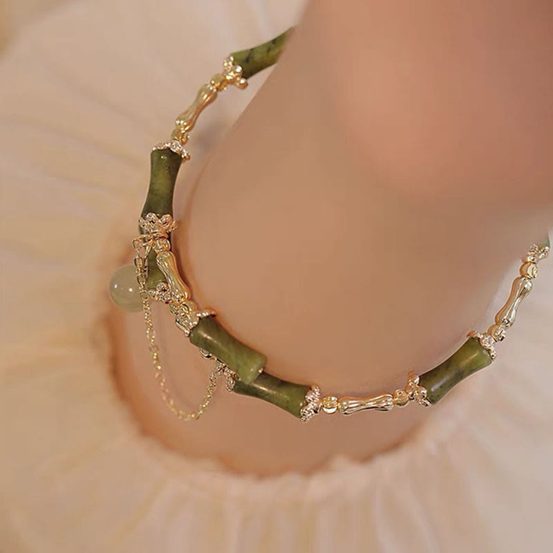 Fortune Jewel Bamboo Jade Pattern Luck Bracelet Bangle