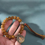 Fortune Jewel Natural Tibetan Camel Bone Swastika Dzi Bead Shankha Buddha Charm Kirtimukha Luck Protection Tassel Bracelet