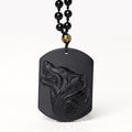 Fortune Jewel Black Obsidian Stone Wolf Purification Pendant Necklace