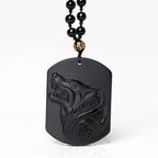 Fortune Jewel Black Obsidian Stone Wolf Purification Pendant Necklace