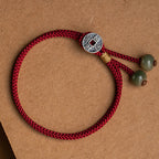 Fortune Jewel 925 Sterling Silver Handmade Chinese Zodiac Natal Buddha Cyan Bodhi Seed Protection Braided Red String Bracelet