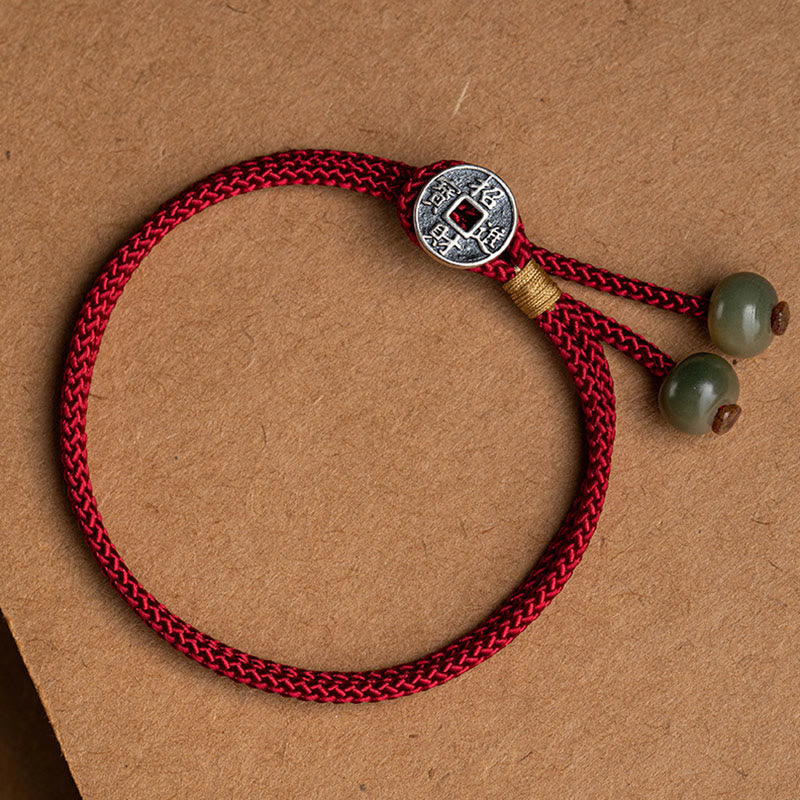 Fortune Jewel 925 Sterling Silver Handmade Chinese Zodiac Natal Buddha Cyan Bodhi Seed Protection Braided Red String Bracelet