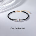 Fortune Jewel 14K Gold Plated Black Spinel White Crystal Cute Cat Tridacna Stone Healing Bracelet