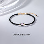 Fortune Jewel 14K Gold Plated Black Spinel White Crystal Cute Cat Tridacna Stone Healing Bracelet