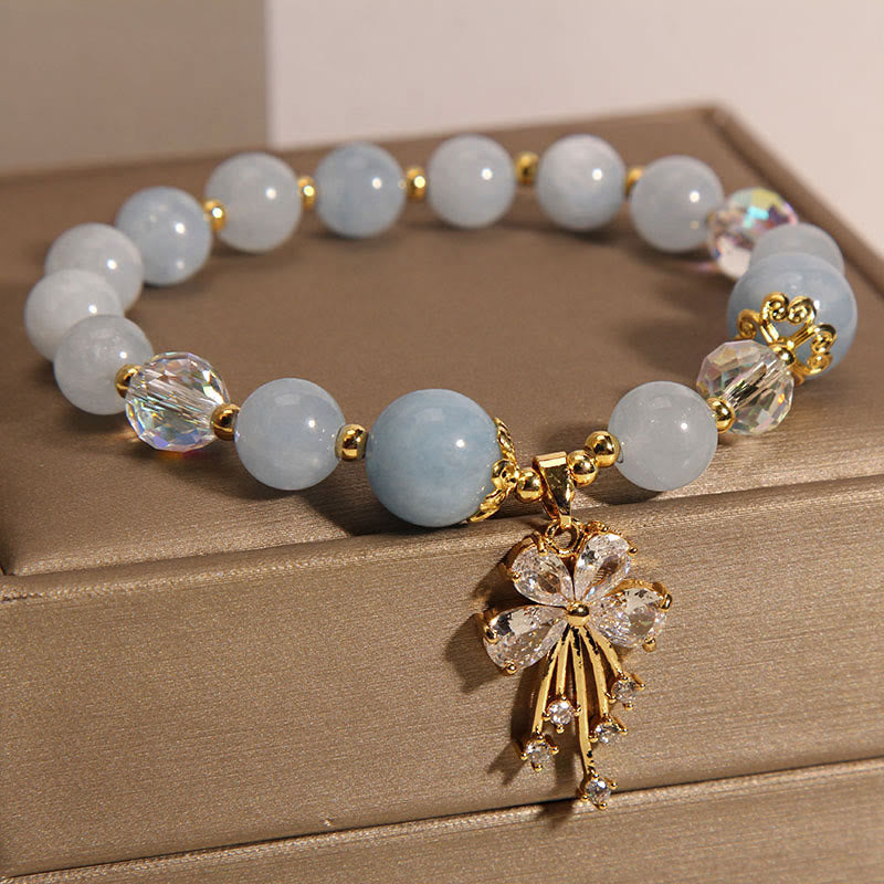 Fortune Jewel Aquamarine Pink Crystal Healing Zircon Butterfly Charm Bracelet