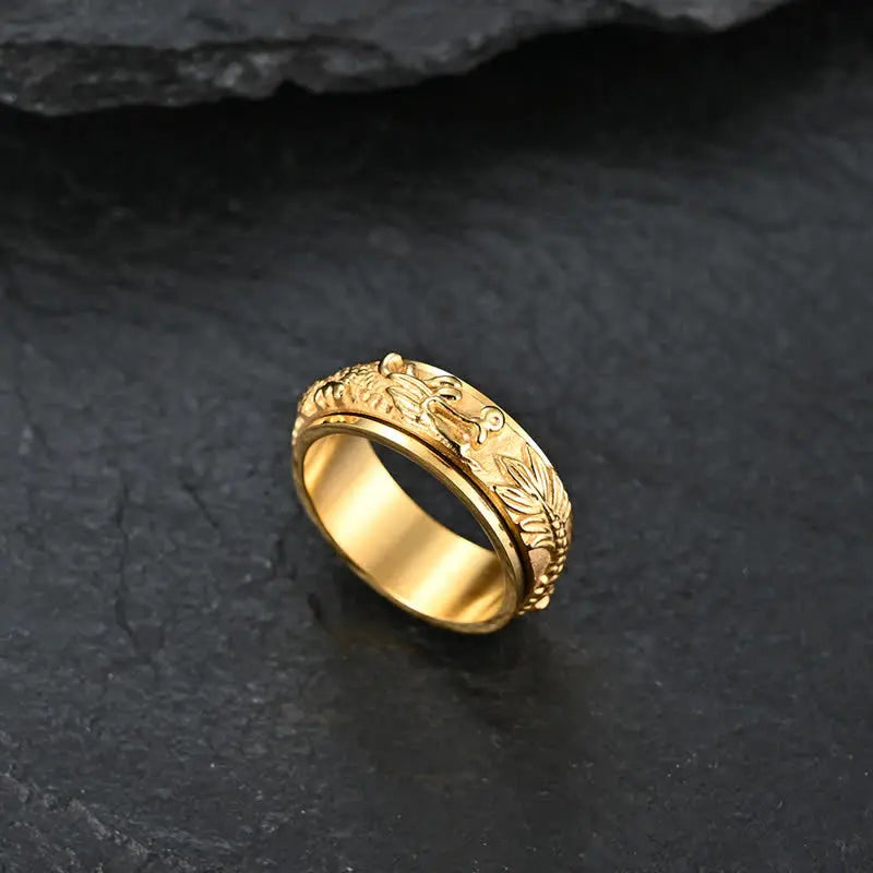 Fortune Jewel Dragon Titanium Steel Stimulation Rotatable Ring Fortune Jewel