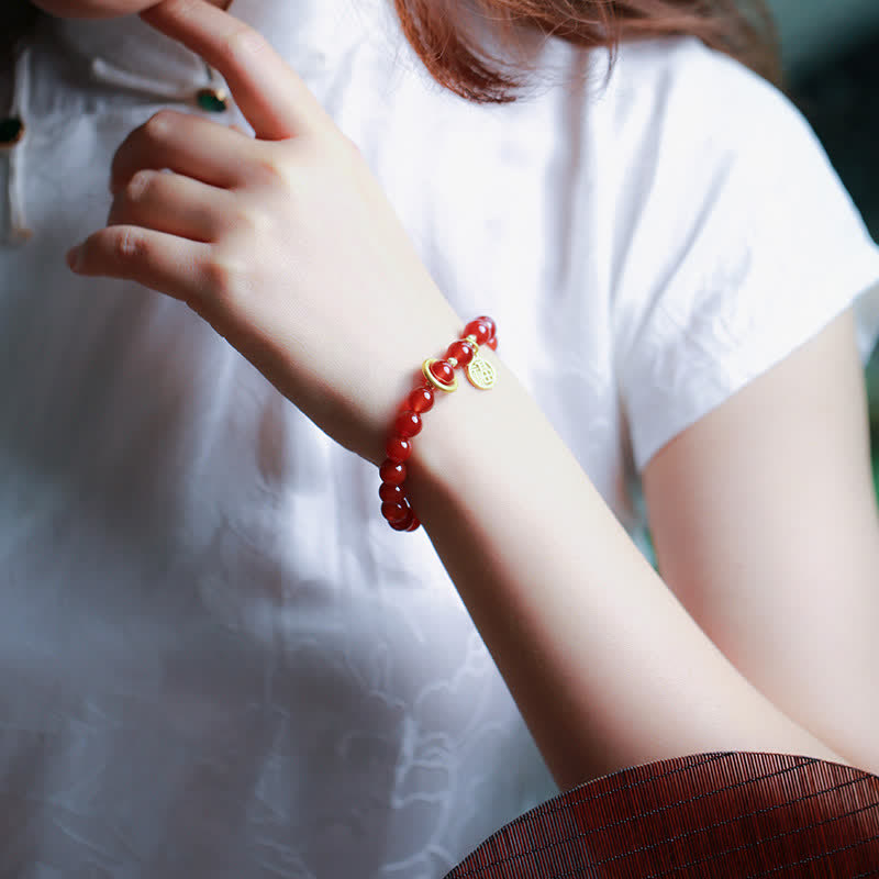 Fortune Jewel Natural Red Agate Blessing Letter Confidence Bracelet