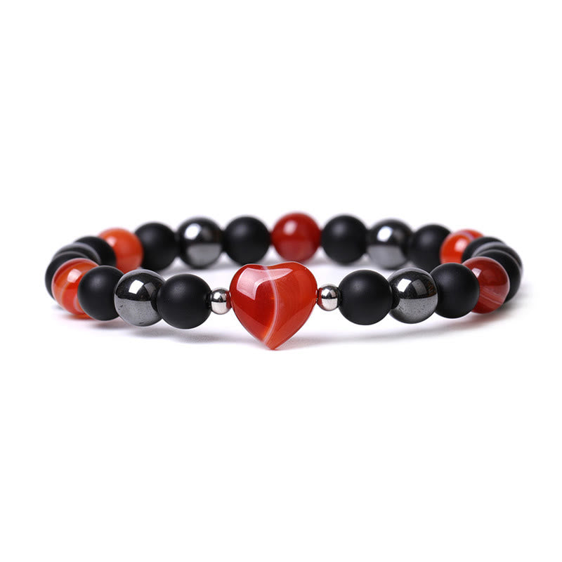 Fortune Jewel Black Onyx Tiger Eye Stone Crystal Love Heart Protection Bracelet