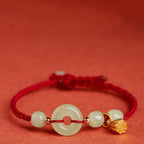 Fortune Jewel Round Peace Buckle Jade Lotus Happiness Abundance Wealth String Bracelet