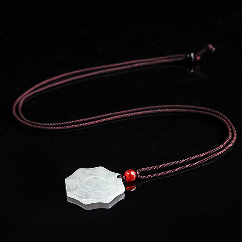 Fortune Jewel Natural Jade Bagua Yin Yang Luck Necklace Pendant Fortune Jewel