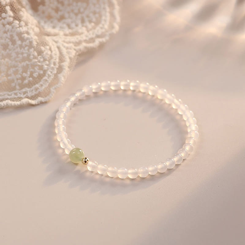 Fortune Jewel Natural White Agate Jade Luck Protection Bracelet