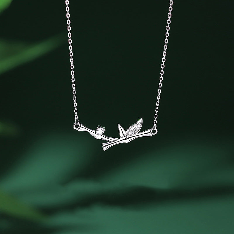Fortune Jewel Bamboo Leaf Design Copper Zircon Wealth Necklace Pendant