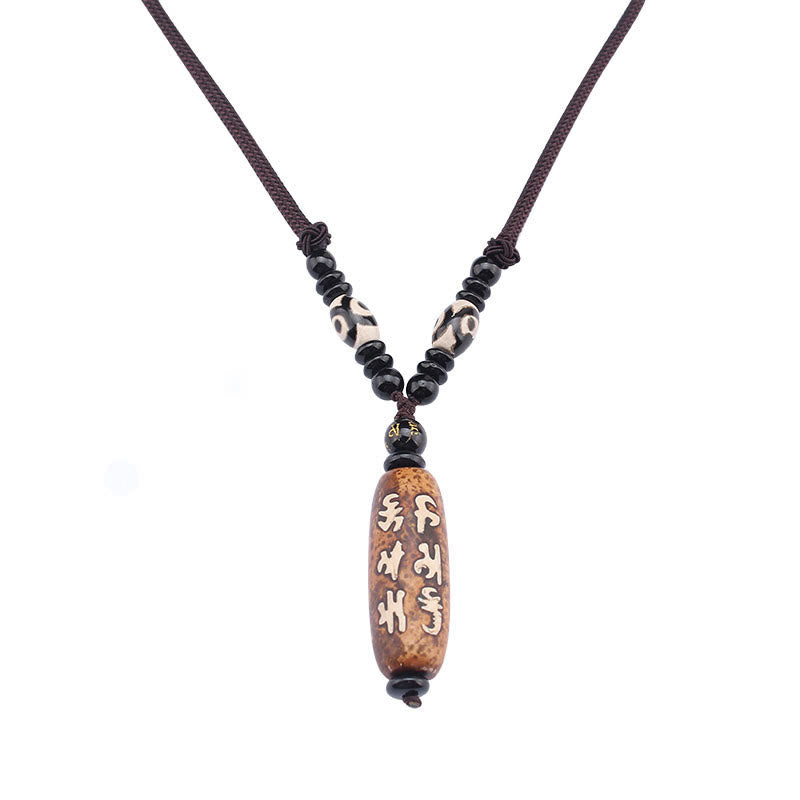 Fortune Jewel Tibet Om Mani Padme Hum Dzi Bead Avalokitesvara Pattern Wealth Necklace Pendant