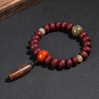 Fortune Jewel Tibet Bodhi Seed Dzi Bead Dancing Lion Luck Bracelet Wrist Mala