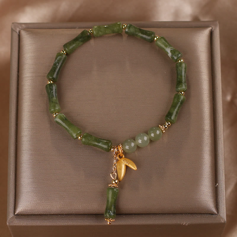 Fortune Jewel Green Bamboo Jade Leaf Pattern Wealth Luck Bracelet