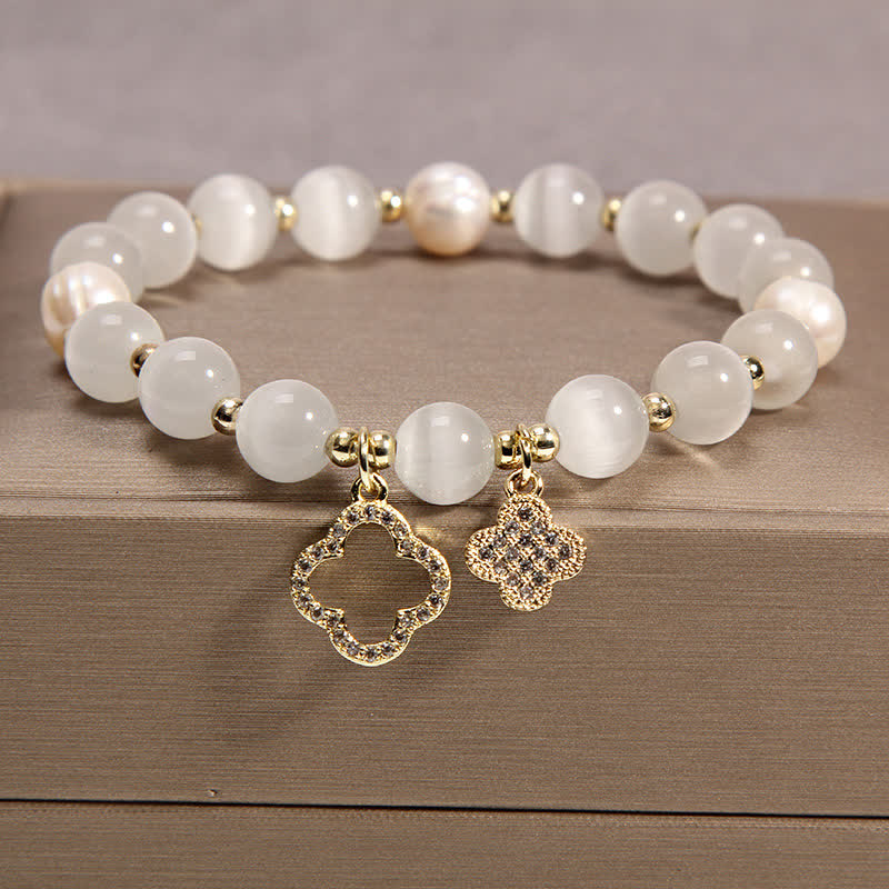 Fortune Jewel Cat's Eye Lovely Cat Pattern Pearl Love Charm Bracelet