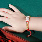 Fortune Jewel 999 Sterling Silver PiXiu Wealth King Kong Knot String Braided Kids Child Bracelet