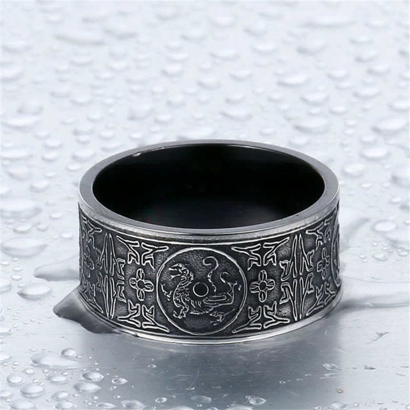 Fortune Jewel Four Guardian Beast Dragon White Tiger Suzaku Basalt Carved Success Luck Ring Fortune Jewel