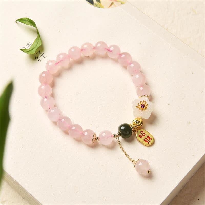 Fortune Jewel Natural Pink Crystal Jade Flower Warm Love Bracelet