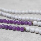 Fortune Jewel 108 Mala Beads Amethyst White Turquoise OM Healing Meditation Energy Bracelet