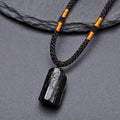Fortune Jewel Natural Black Tourmaline Positive Rope Necklace Pendant