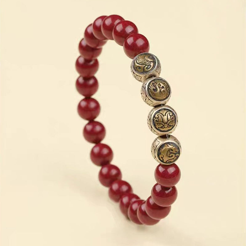 Fortune Jewel 925 Sterling Silver Natural Cinnabar Four Beasts Blessing Bracelet