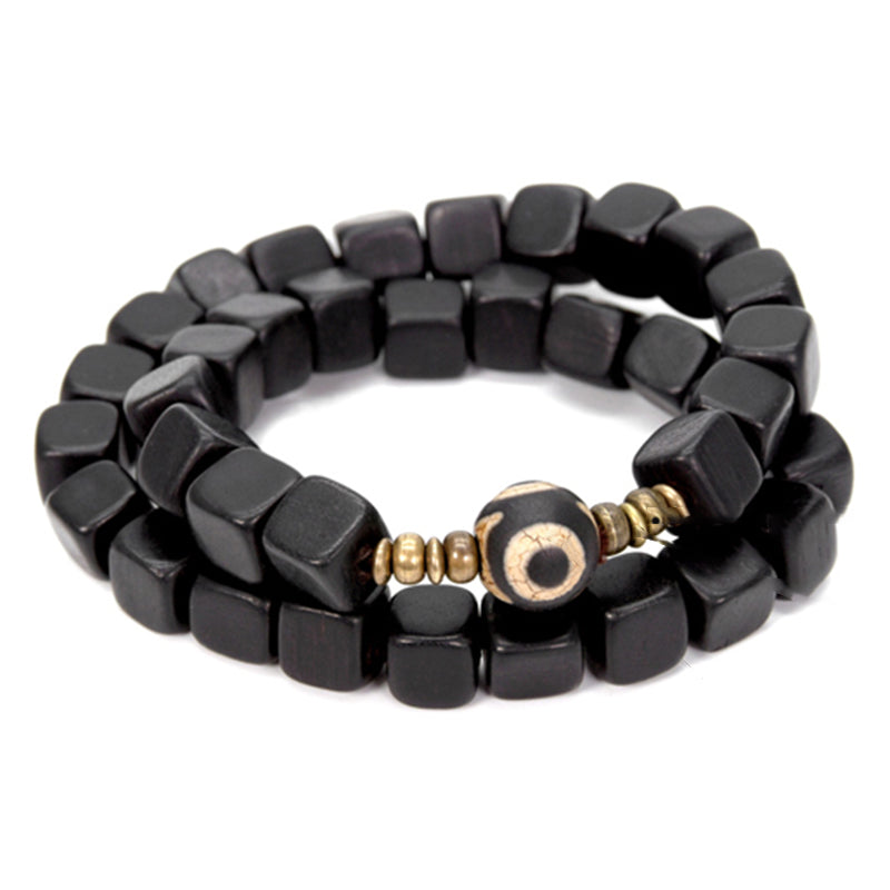 Fortune Jewel Ebony Wood Dzi Bead Copper Peace Couple Bracelet