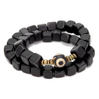 Fortune Jewel Ebony Wood Dzi Bead Copper Peace Couple Bracelet