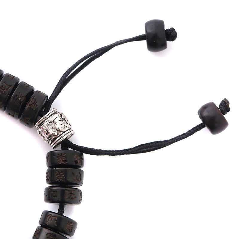 Fortune Jewel Tibet Coconut Shell Carved Om Mani Padme Hum Dorje Vajra Bell Happiness String Bracelet