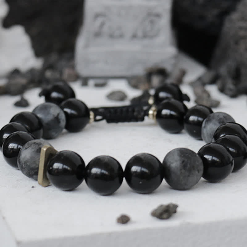 Fortune Jewel Black Obsidian Black Glitter Stone Purification Bracelet