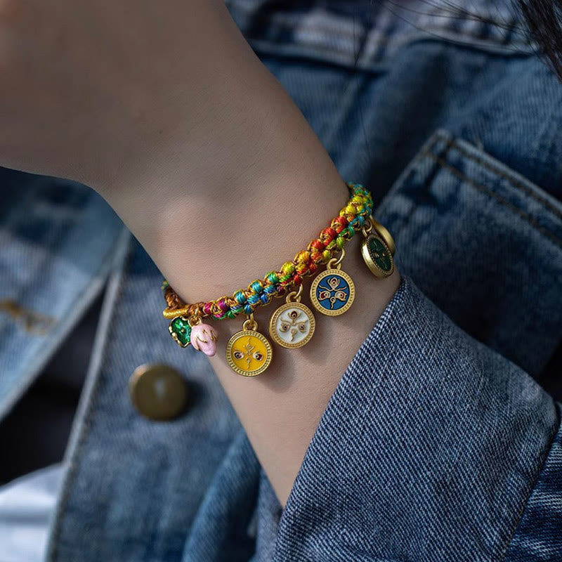 Fortune Jewel Tibetan Colorful Rope Five God Of Wealth Luck Braid Bracelet