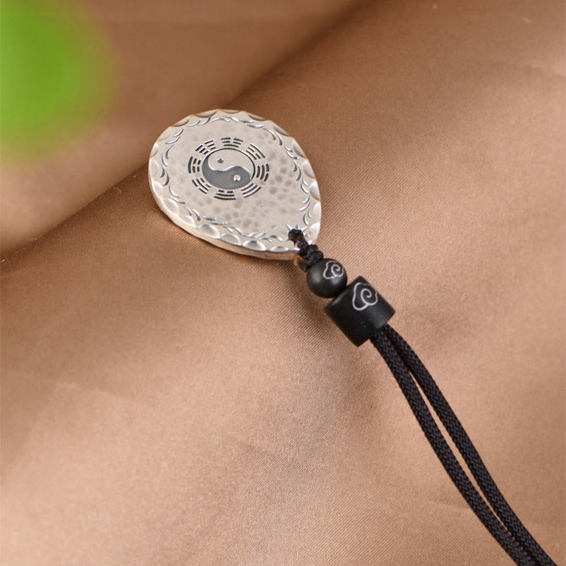 Fortune Jewel Vintage 999 Sterling Silver Yin Yang Bagua Water Drop Design Balance Harmony Necklace Pendant Fortune Jewel
