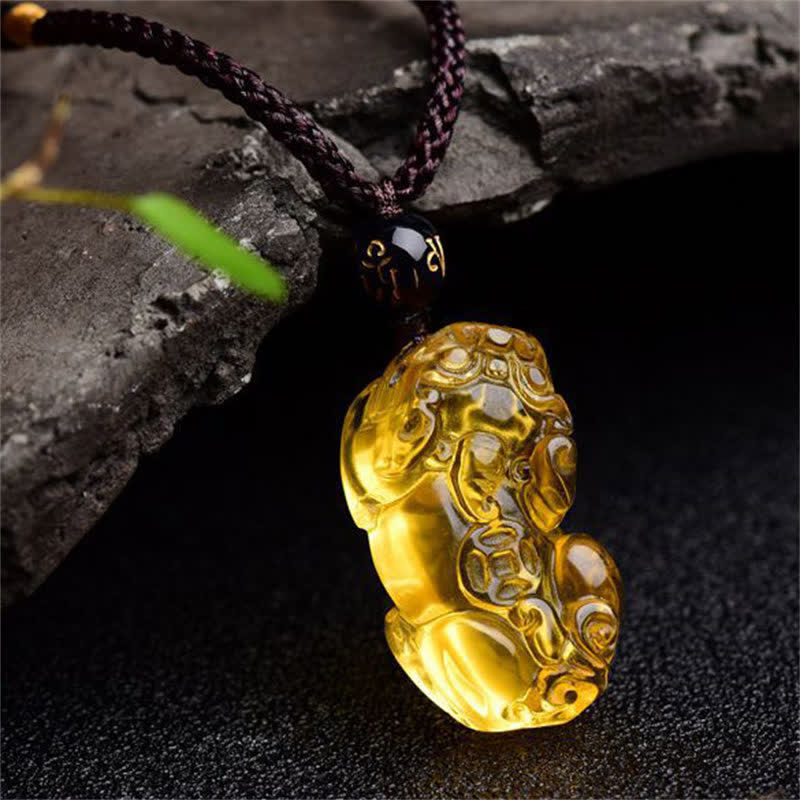 Fortune Jewel FengShui Citrine PiXiu Wealth Necklace Pendant