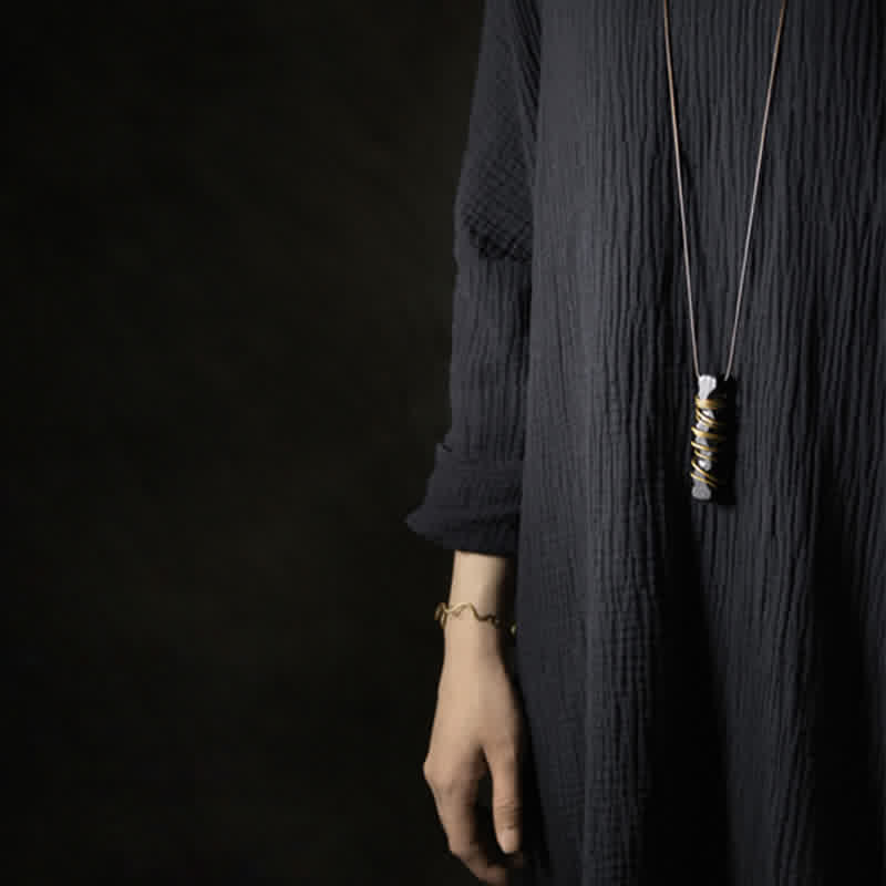 Fortune Jewel Tibet Ebony Wood Copper Balance Peace Necklace Pendant Fortune Jewel