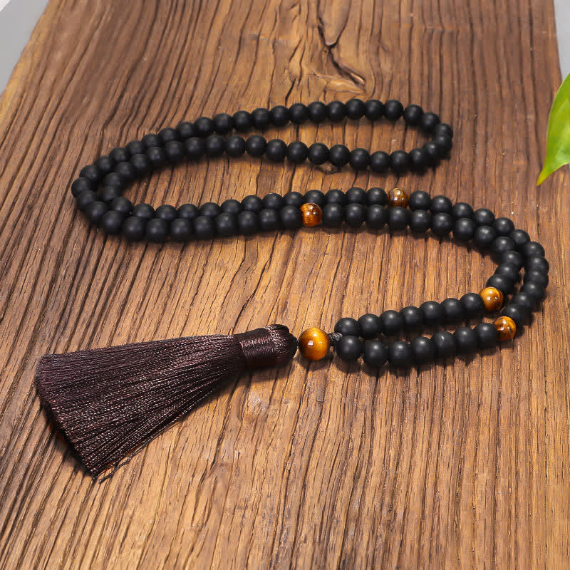 Fortune Jewel 108 Mala Beads Frosted Stone Tiger Eye Balance Bracelet Necklace Pendant