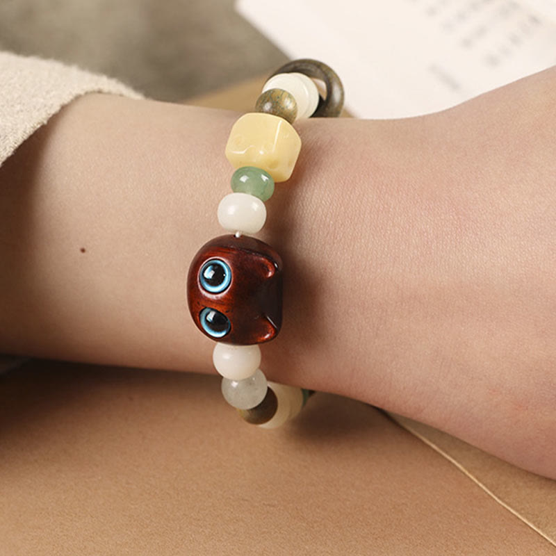 Fortune Jewel Bodhi Seed Green Sandalwood Ebony Wood Small Leaf Red Sandalwood Cat Head Paw Claw Peace Bracelet