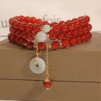 Fortune Jewel Natural Red Agate Jade Peace Buckle Calm Triple Wrap Bracelet