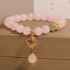 Fortune Jewel Natural Pink Crystal Four Leaf Clover Soothing Bracelet