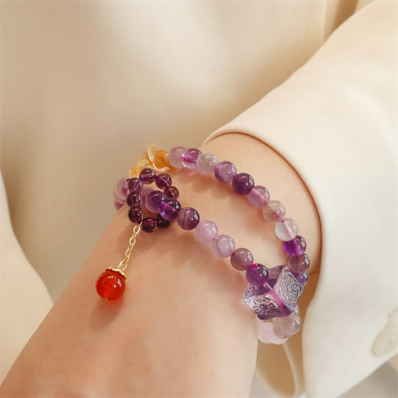 Fortune Jewel Natural Amethyst Citrine Positive Transformation Double Wrap Bracelet