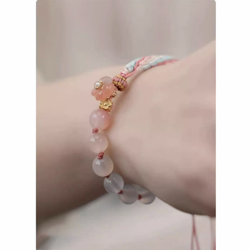 Fortune Jewel Natural Gradient Agate Reincarnation Knot Peach Blossom Wealth Luck Handmade String Bracelet