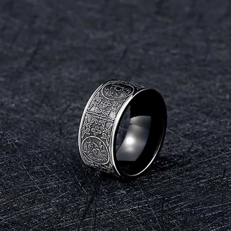 Fortune Jewel Four Guardian Beast Dragon White Tiger Suzaku Basalt Carved Success Luck Ring Fortune Jewel