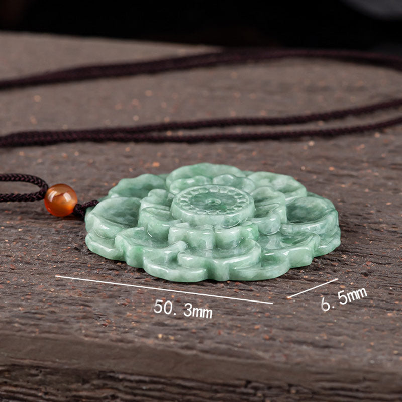 Fortune Jewel Lotus Pattern Jade Luck Prosperity Necklace Pendant