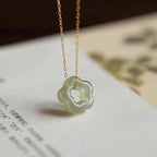 Fortune Jewel Dainty Hetian Jade Cyan Jade Luck Floral Charm Necklace Pendant