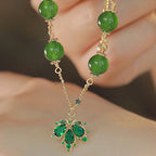 Fortune Jewel 14k Gold Plated Green Chalcedony Maple Leaf Courage Strength Bracelet